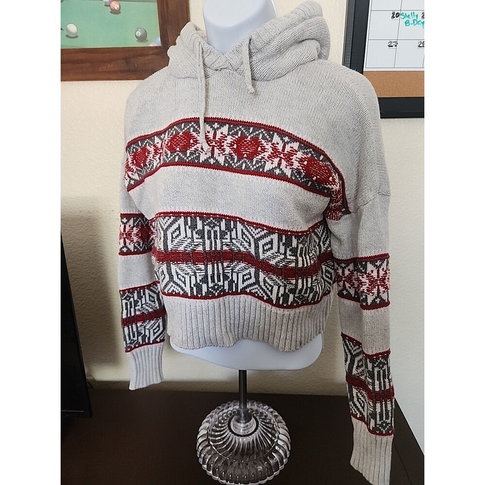 Yes Lola Snowflake Hooded Sweater Junior's XL Red White Winter Cozy Holiday